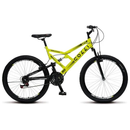 Bicicleta gps Aro 26 Aço 21 Marchas Dupla Suspensão Freio V-Brake Amarelo Neon – Colli Bike