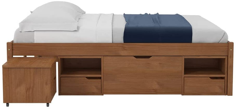 Cama Queen Multifuncional Madeira Maciça 6 Gavetas Charme Inter Link Amendoa