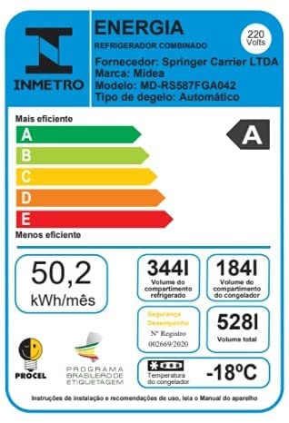 Refrigerador/Geladeira Midea Side by Side 528L