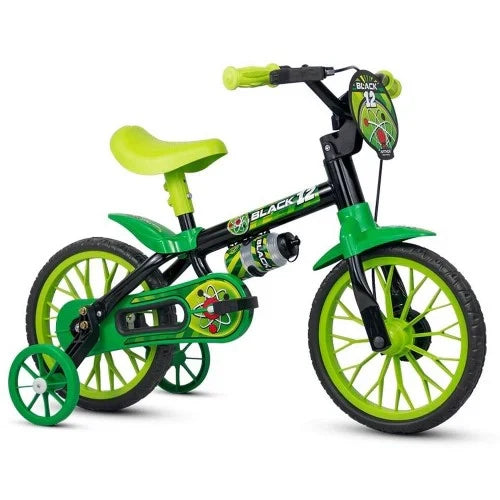 Bicicleta Infantil Aro 12 Nathor Cairu Black 12 com Rodinhas Laterais