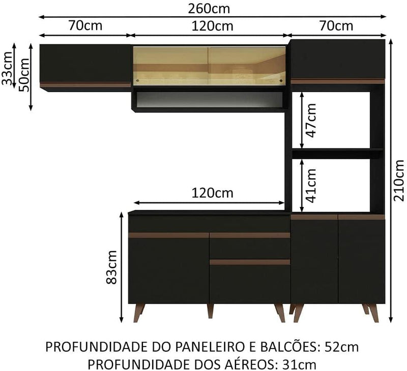 Cozinha Completa Madesa Reims 260007 com Armário e Balcão - Preto