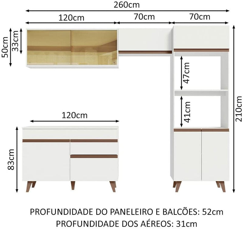 Cozinha Completa Madesa Reims Xc260001 com Armário, Balcão e Tampo - Branco