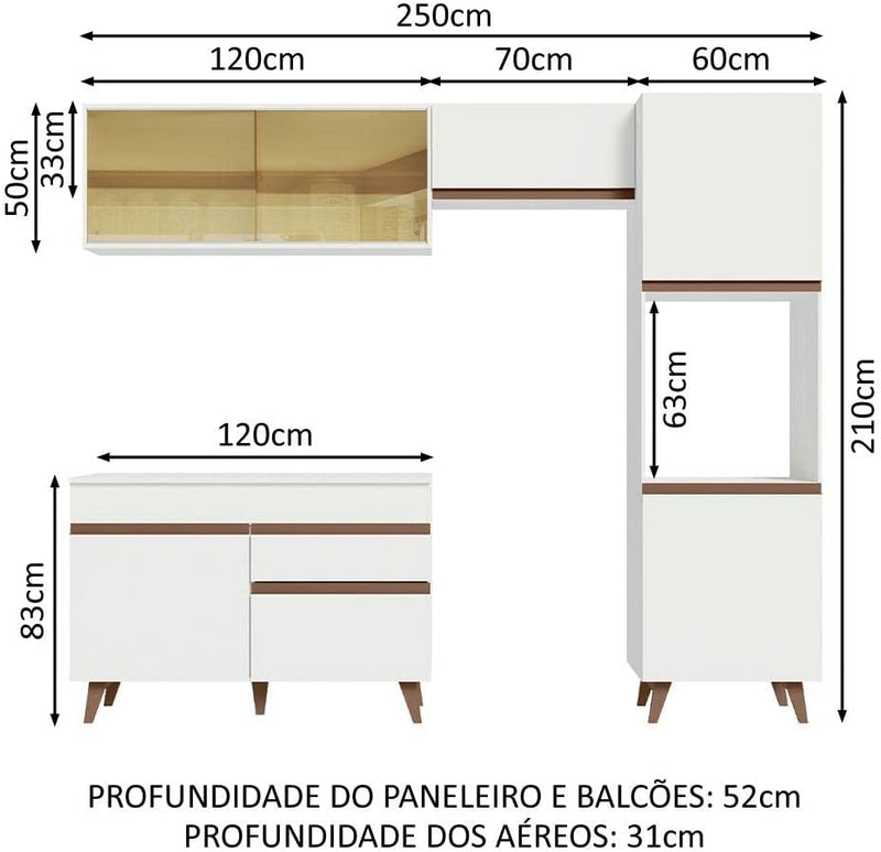 Cozinha Completa Madesa Reims Xa250003 com Armário e Balcão - Branco