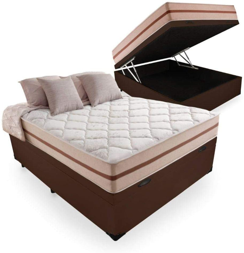 Cama Box Com Baú Casal + Colchão De Molas Ensacadas - Anjos - Classic 22x188x138cm