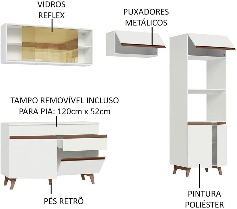 Cozinha Completa Madesa Reims Xc260001 com Armário, Balcão e Tampo - Branco