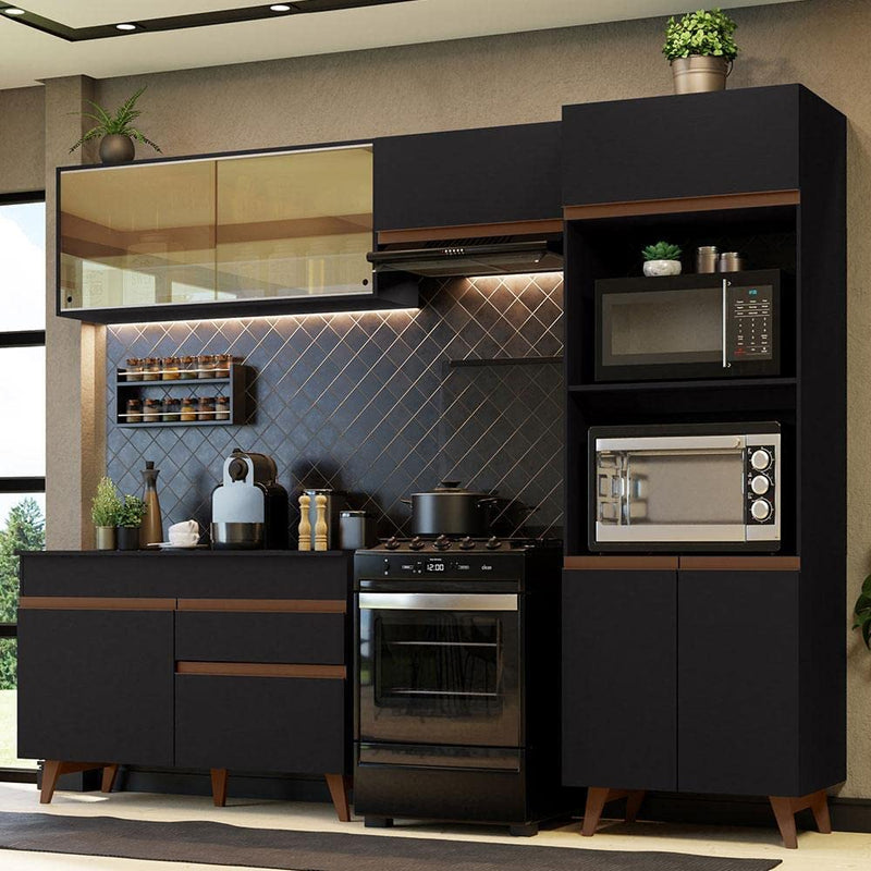 Cozinha Completa Madesa Reims Xc260001 com Armário, Balcão e Tampo - Preto