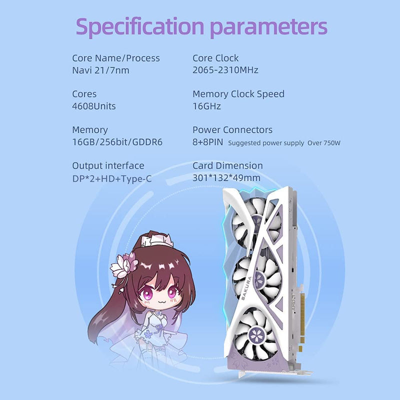 Placa de vídeo,Placa gráfica para jogos RX6800XT-16G D6 com memória 16G / 256bit / GDDR6 Modo de efeito de luz dupla DP + HD + portas de saída tipo C