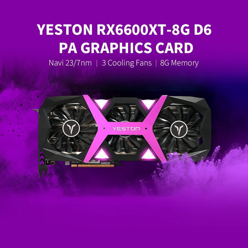 Placa de vídeo,Placa gráfica para jogos RX6600XT-8G D6 PA com memória 8G / 128bit / GDDR6 3 ventiladores de tamanho grande Placa traseira de metal luz respiratória