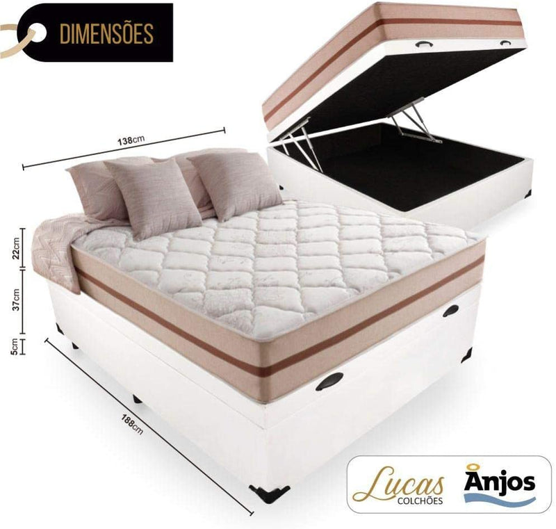 Cama Box Com Baú Casal + Colchão De Molas Ensacadas - Anjos - Classic 22x188x138cm