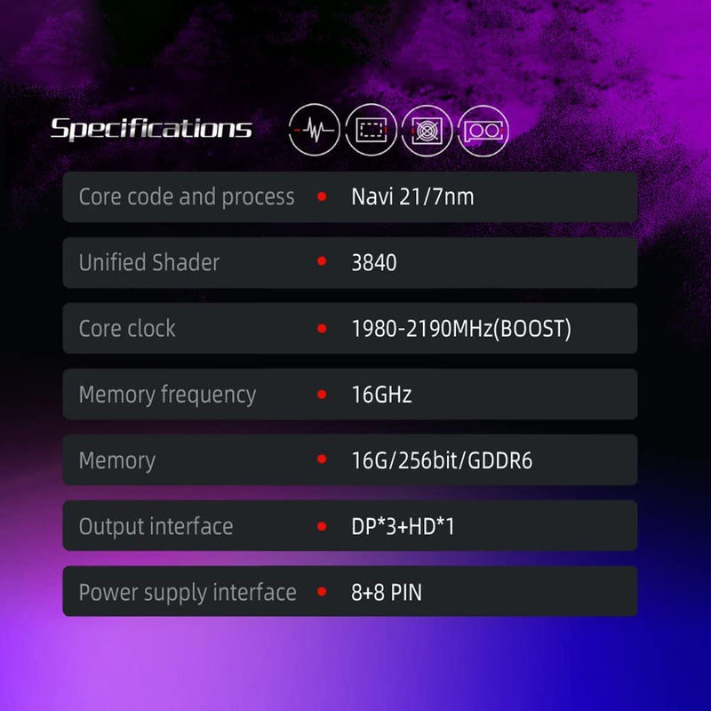 Placa de vídeo,Placa gráfica para jogos RX6800-16G D6 PB com memória 16G / 256bit / GDDR6 3 ventiladores de tamanho grande Placa traseira de metal luz respiratória