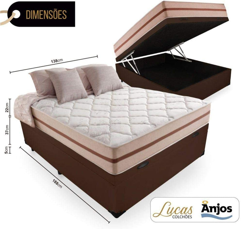 Cama Box Com Baú Casal + Colchão De Molas Ensacadas - Anjos - Classic 22x188x138cm