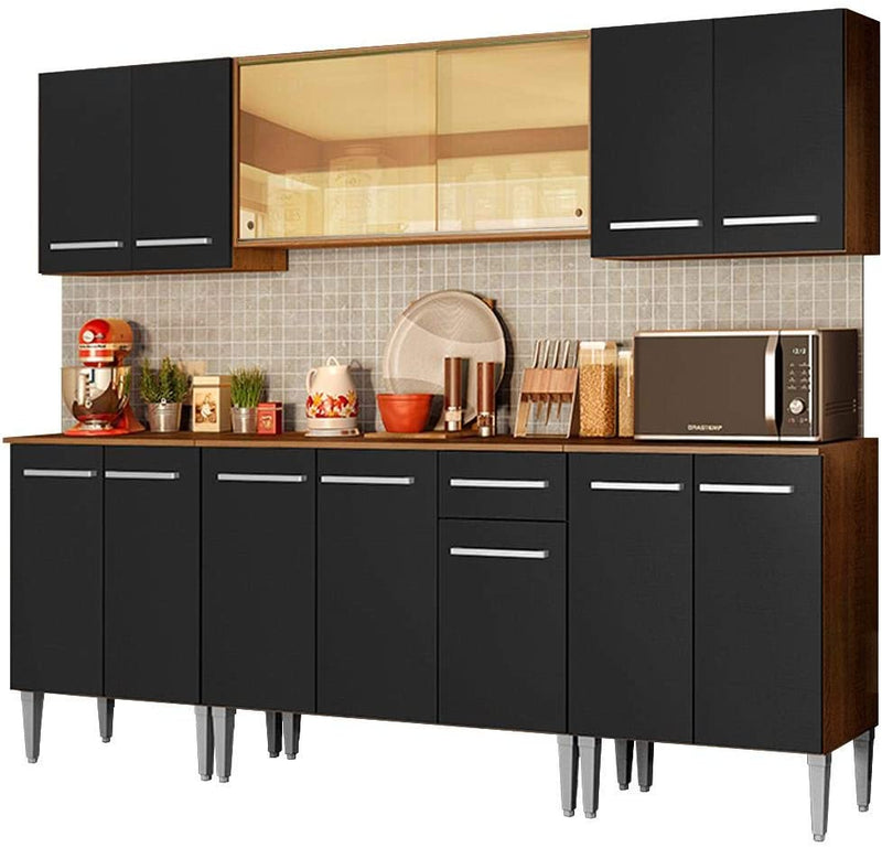 Cozinha Completa Madesa Emilly Fire com Balcão e Armário Aéreo Reflex - Rustic/preto