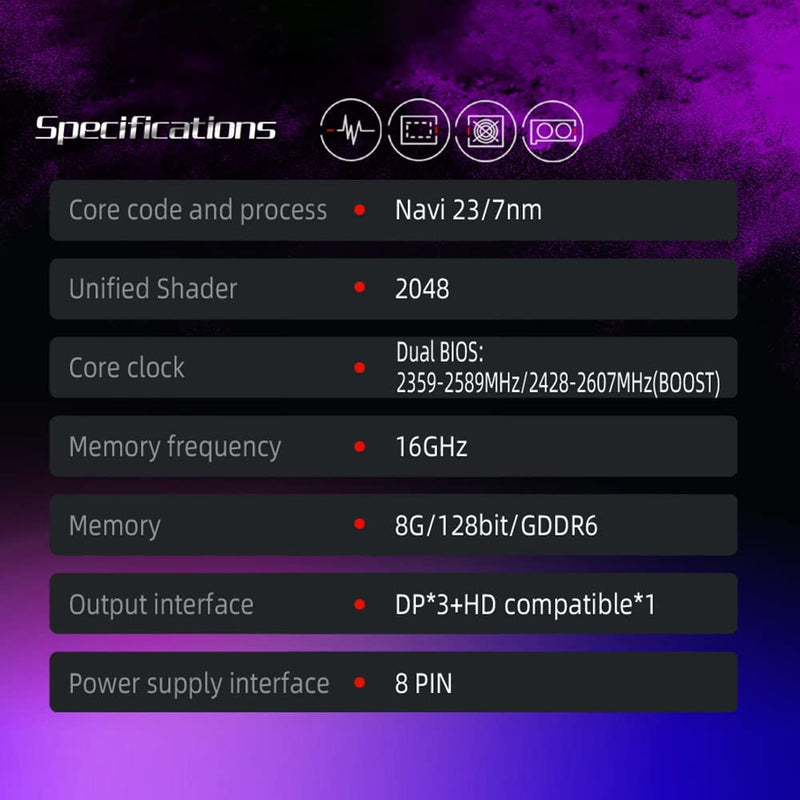 Placa de vídeo,Placa gráfica para jogos RX6600XT-8G D6 PA com memória 8G / 128bit / GDDR6 3 ventiladores de tamanho grande Placa traseira de metal luz respiratória