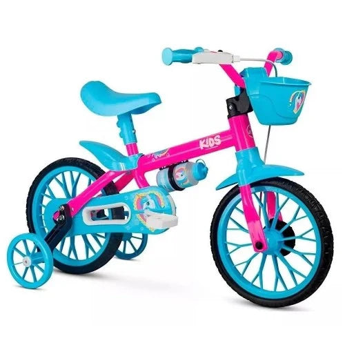 Bicicleta Unicórnio Aro 12 Infantil Rodinha Cesto e Garrafinha 200ml + 3 Anos Absolute Kids