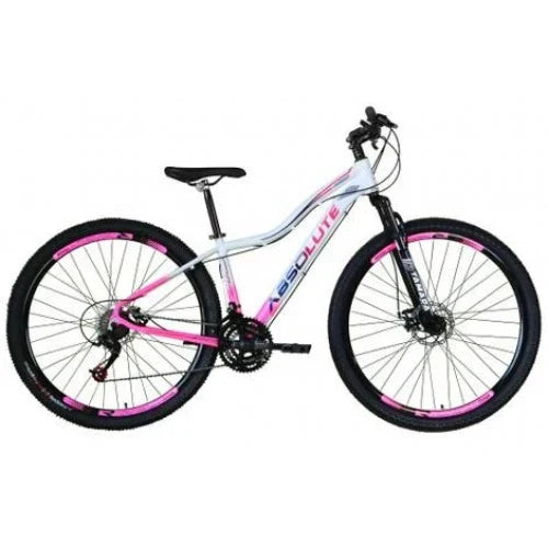 Bicicleta Aro 29 Alumínio Rosa Feminina Absolute Hera 24 Marchas Câmbios Shimano Freios A Disco Mecânico Com Suspensão