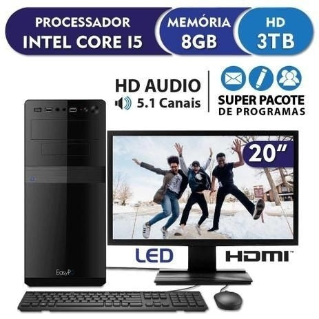 Computador Completo CorPC Standard Intel Core i5 8GB Hd 3TB Monitor 19.5" HDMI LED