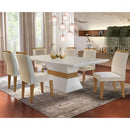 Conjunto Sala de Jantar Mesa 4 Cadeiras Luísa Siena Móveis Veludo Creme/Off White/Imbuia