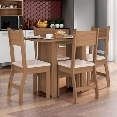 Conjunto Sala de Jantar Mesa com 4 Cadeiras Milano Poliman Carvalho/Savana
