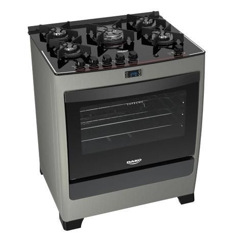 Fogão 5 bocas Dako Supreme Timer Glass Titanium com mesa de vidro Bivolt