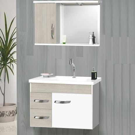 Gabinete para Banheiro 302 62,5cm com Tampo e Espelheira Branco/Madeirado Imigrantes