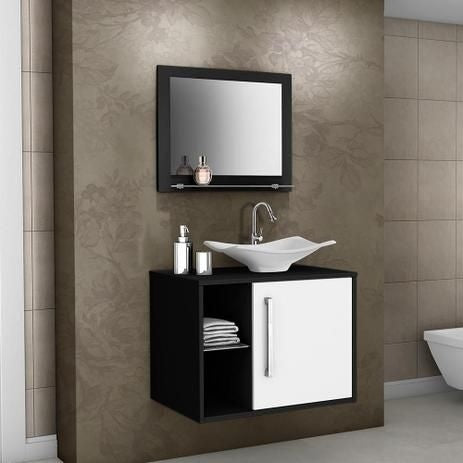 Gabinete para Banheiro Baden com Cuba e Espelheira Preto Fosco e Branco Bechara