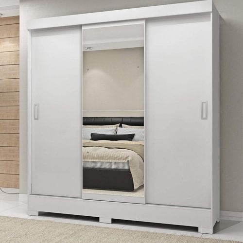 Guarda Roupa Casal com Espelho 3 Portas 2 Gavetas Atenas Espresso Móveis Branco