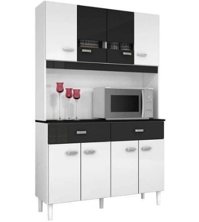 Kit Cozinha Manu 8 Portas 2 Gavetas - Branco/Preto - Poquema