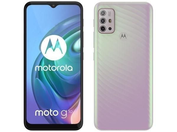 Smartphone Motorola G10 64GB 4G Wi-Fi Tela 6.5'' Dual Chip 4GB RAM Câmera Quádrupla + Selfie 8MP - Branco Floral